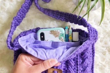 Purple crochet purse with fabric lining