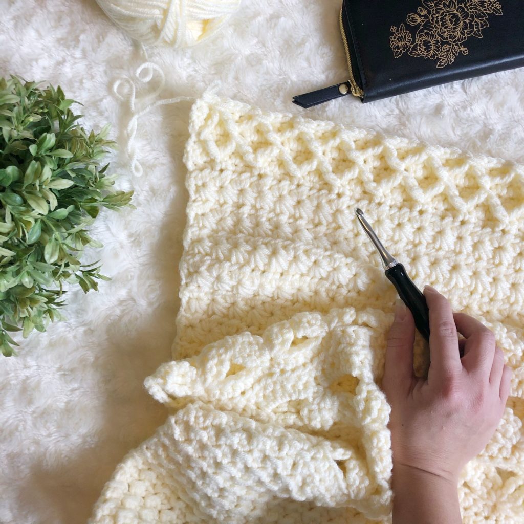 Progress photo of a free crochet scarf pattern by Sarah | The Plush Pineapple