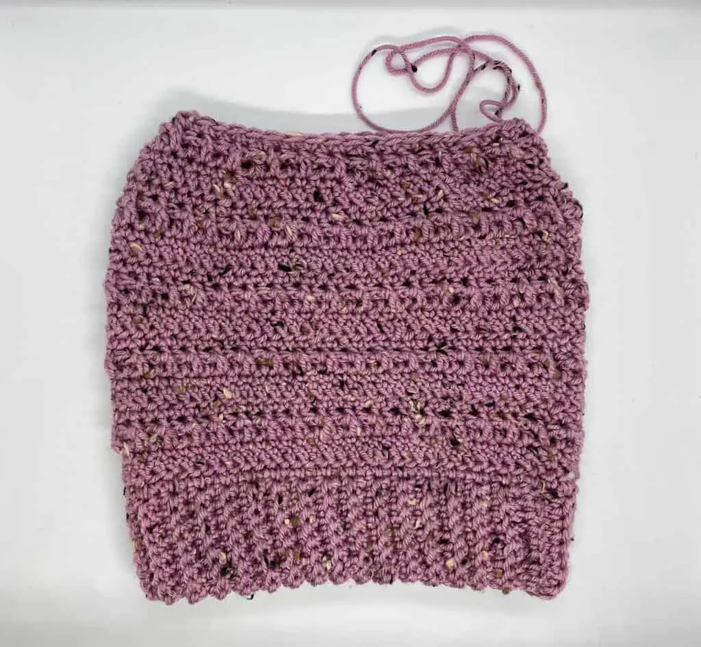 Progress photo of a crochet slouch hat titled the Windy Walk Slouch