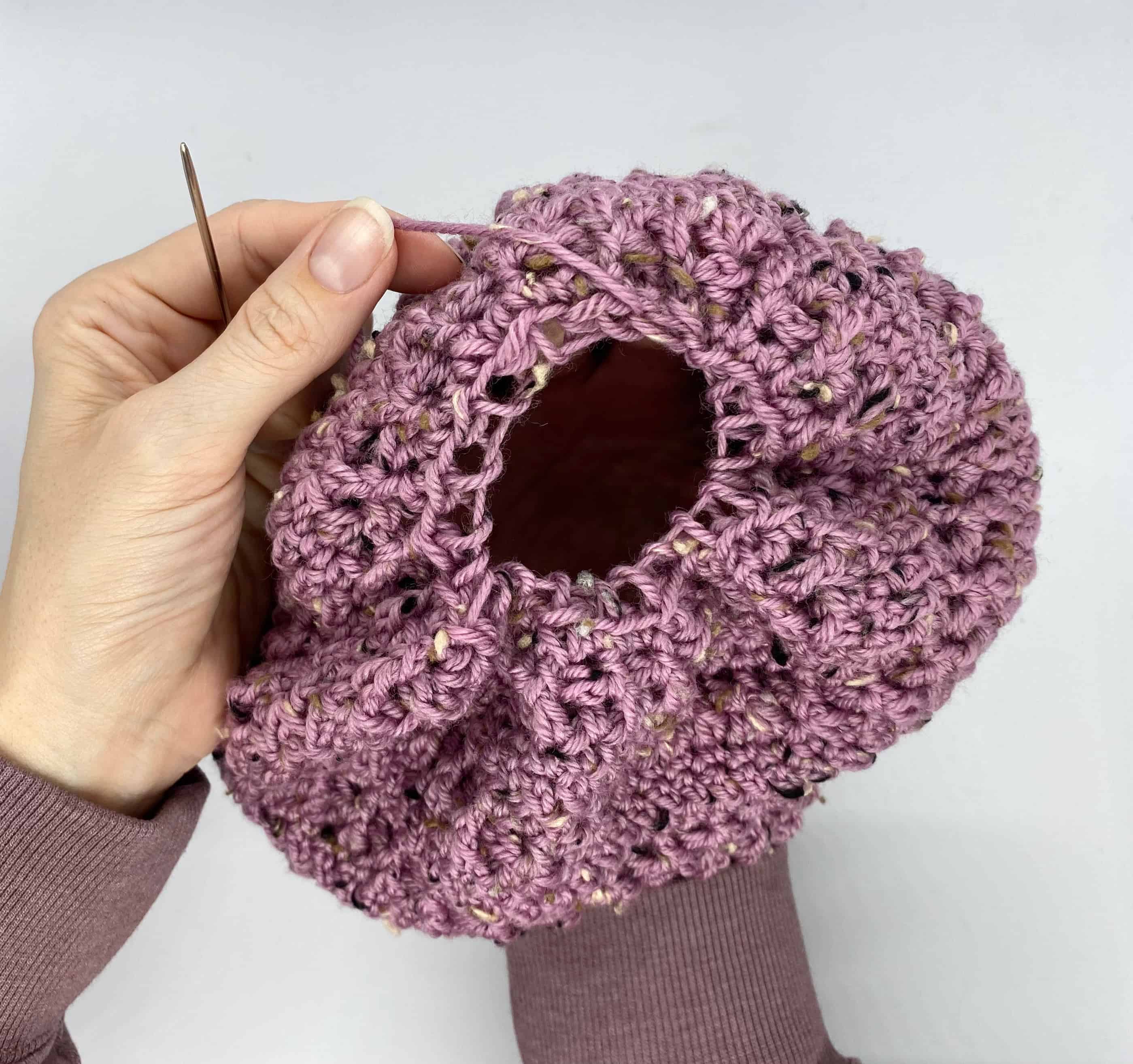 Progress photo of a crochet slouch hat titled the Windy Walk Slouch